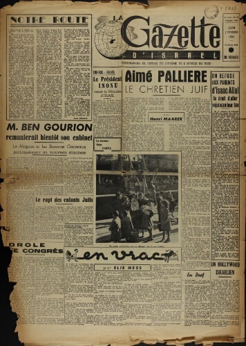 La Gazette d'Israël. 02 février 1950 V13 N°201